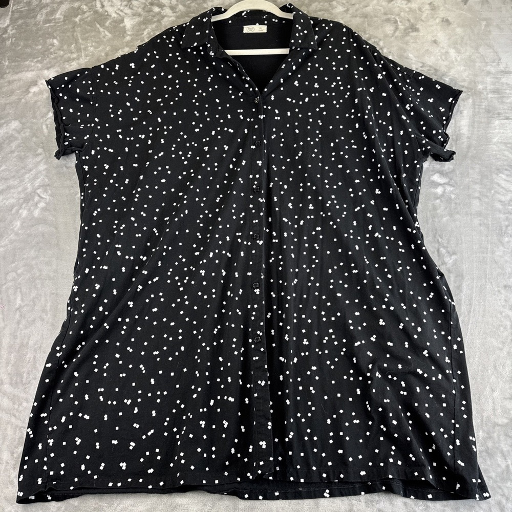 Beiyan Geometric Shirt Dress Womens XL Black White Squares Pockets Button (1232)